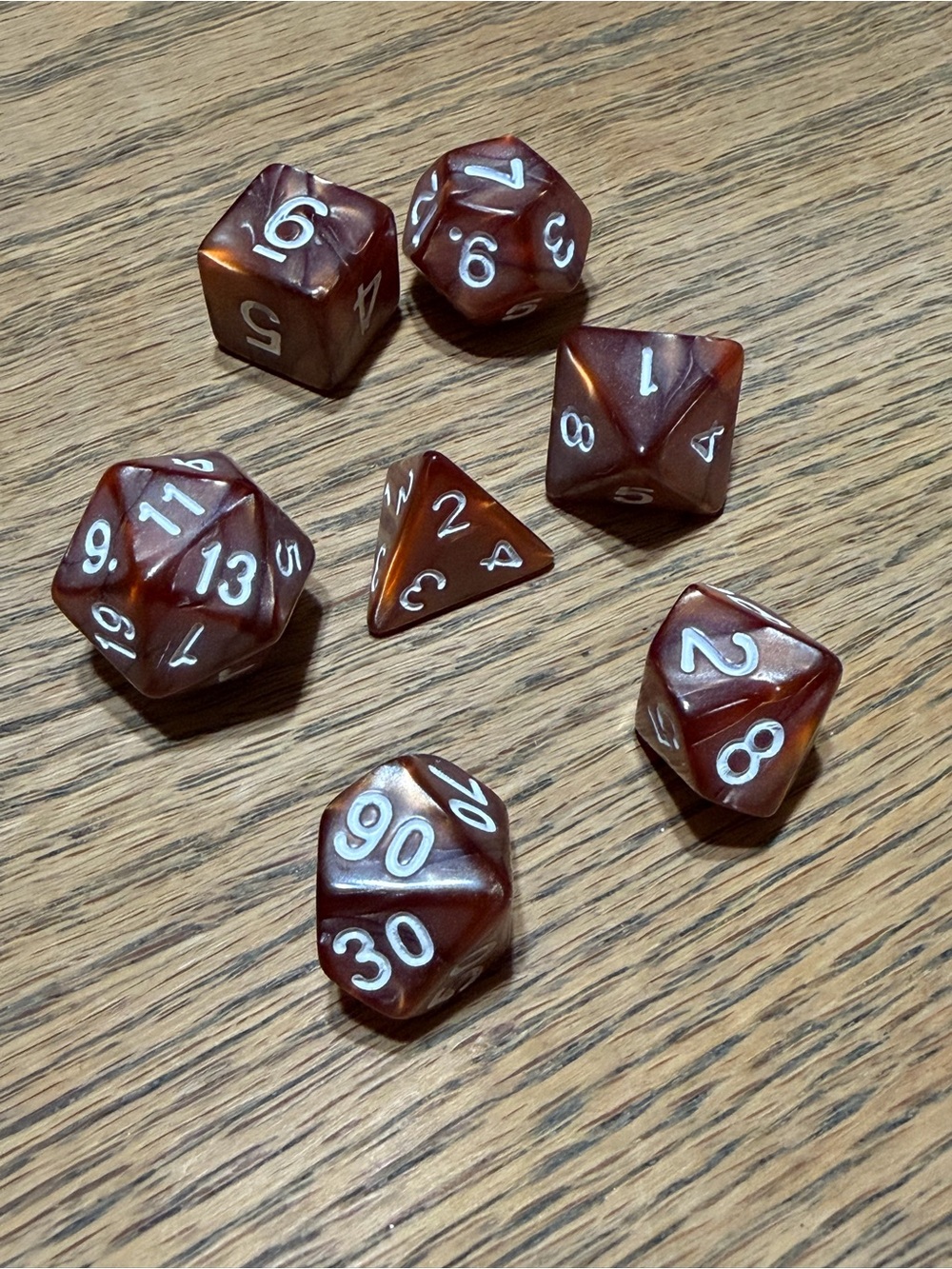 Red/Garnet/Brown colored RPG Dice